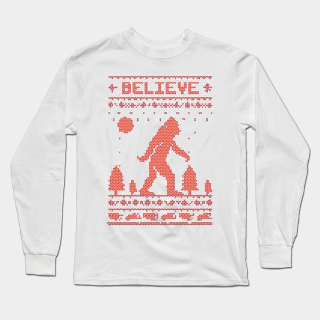 believe bigfoot ugly christmas Long Sleeve T-Shirt by crackdesign